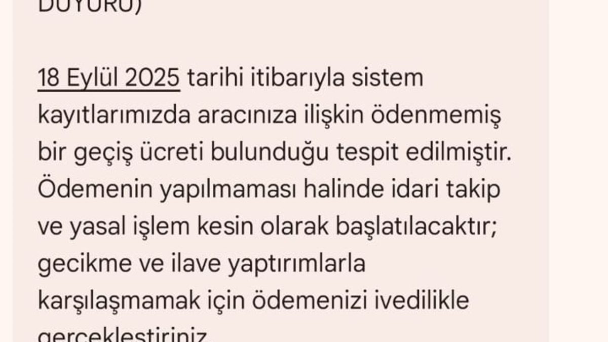 "Ödenmemiş geçiş ücreti' mesajlarına dikkat