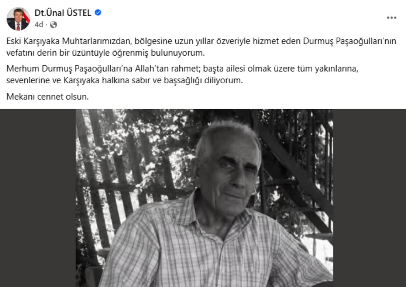 Başbakan Üstel’den Durmuş Paşaoğulları için taziye mesajı