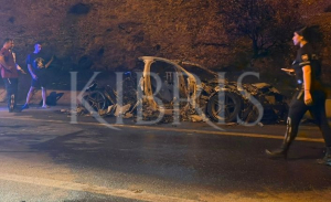 St. Hilarion Kavşağı’nda seyir halindeki araç tamamen yandı