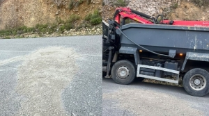 Kantara yoluna düşen kaya hasara neden oldu: İskele Belediyesi ekipleri harekete geçti!
